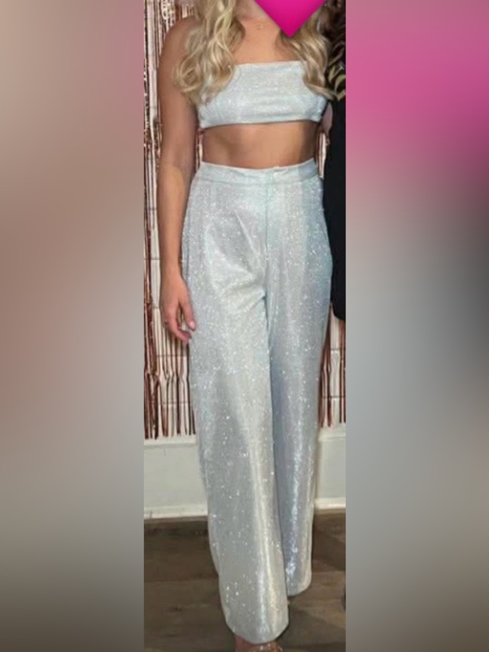 Silver Glitter Crop Top & Pant Set